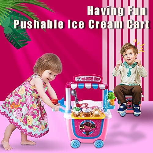 UNIH Pretend Playset Ice Cream Toddler Toys Store Cart for Kids