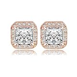 AnaZoz Jewelry 18K Gold Plated Square Stud Earring Rose Gold Platinum SWA Elements Zirconia Earrings