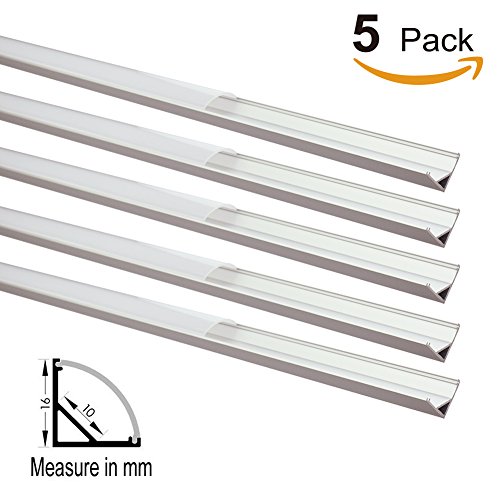 (5 Pack) Eleta 3.3ft/1m Aluminum C Channel / Profile for LED Strip Lights, Under Cabinet / Counter Lights (45 - ALU2)