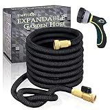 TheFitLife Flexible and Expandable Garden Hose - Strongest Triple Latex Core with 3/4" Solid Brass Fittings Free 8 Function Spray Nozzle, Easy Storage Kink Free Water Hose (50 FT)