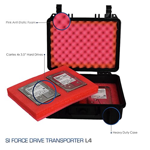 Drive Transporter Case L4 by SiForce. Rugged Case with Pink Anti-Static Foam for 4 Internal 3.5 inch HD Drives - Thumbnail 5