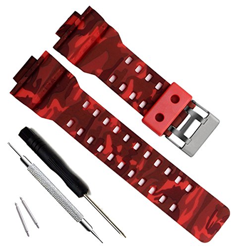 Natural Resin Replacement Watch Band Strap for Casio Mens G-Shock GD120/GA-100/GA-110/GA-100C (Camouflage-Red)