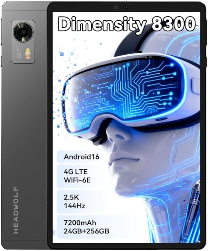 Headwolf Android Tablet Titan 1 Gaming Tablet 8 Inch Dimensity 8300 2.5K 144Hz, 24GB+256GB+2TB, 7200mAh HDMI/DP,16MP+8MP,Widevine L1,4GLTE,Wi‑Fi6E,BT5.4,GPS,Face Detection