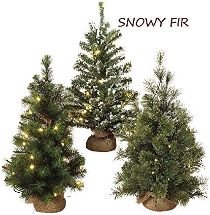 Country Lighted Burlap Wrapped Christmas Tree - 24-in Battery Operated LED Lights (Snowy Fir)