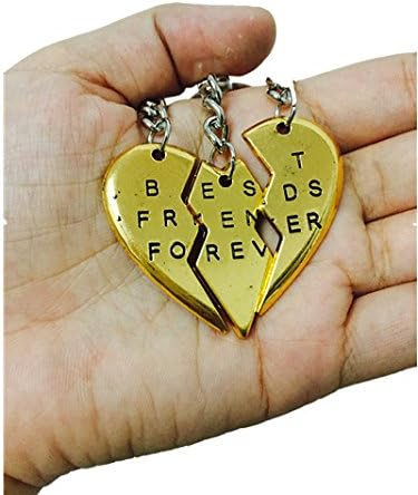 BFF Best Friends Forever Split Heart Keychain Key Rings 3pcs Color Gold