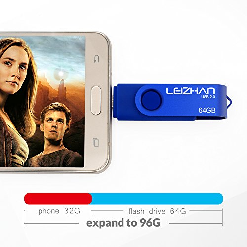 LEIZHAN Flash Drive 128 gb USB Drive OTG Android Phone Pen Drive Pendrive USB 2.0 Memory Stick for Samsung Galaxy, Xiaomi,LG,Sony, One-Plus,HTC, Meizu Blue