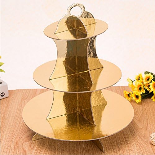 3-Tier Cardboard Party Cupcake Display Stand/Dessert Stand/Tea Party Pastry Serving Platter/Food Display Stand-Gold
