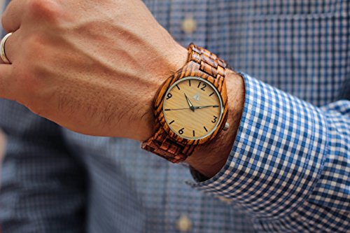 Treehut Men's Zebrawood Wooden Watch with All Zebrawood Wood Strap Quartz Ana...