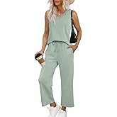 WIHOLL Two Piece Set for Women Summer Outfits Vacation Trendy Lounge Sets V Neck Matching Sets