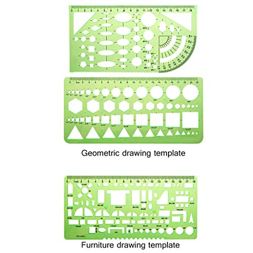 Kasmena 9 Pcs Plastic Geometric Drawings Stencils Measuring Templates Geometric Rulers for Office and School,Planner Painting Drawing,Clear Green