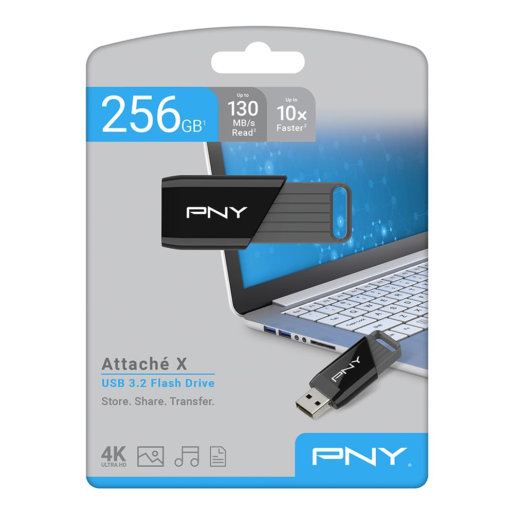 PNY 256GB Attaché X USB 3.2 Gen 1 Flash Drive, Advanced Performance Up to 130MB/s Read, Everyday Data Store & Transfer, Reliable Portable Storage, Durable, Type-A, Computers, Laptops, Desktops