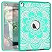 Hocase Compatible with iPad Pro 9.7 Case, Heavy Duty Shockproof Hybrid Silicone Rubber Hard Protective Case with Cute Floral Pattern - Teal/Grey