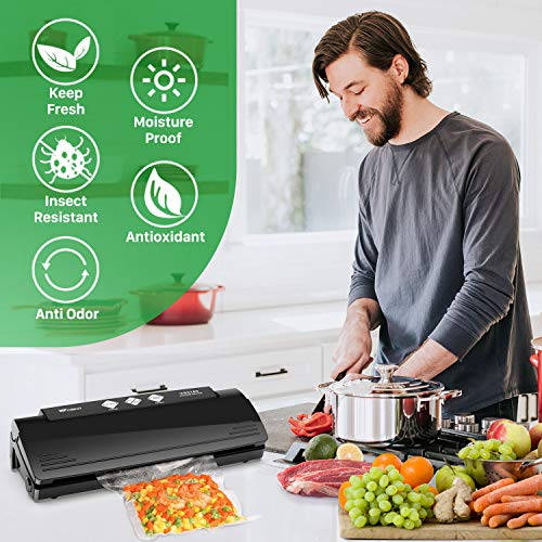 Vacuum Sealer, Automatic Food Vacuum Sealer Machine for Food Preservation, Multifunction Vacuum Sealing System with 10 Seal Bags and 1 Cutter, Dry and Moist Modes Compact | ETL & UL Safety Certified Black