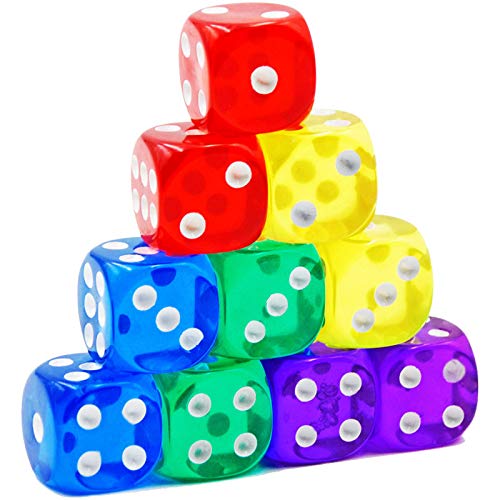 50PCS Colored Dice, 16MM Standard Dice Set Translucent 6-Sided Dice for Board Games