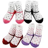 KF Baby Non-Skid Baby Girl Shoe Socks, 4 pairs, Infants to Toddlers