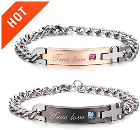 His and Hers matching set "true love" stainless steel couples bracelet