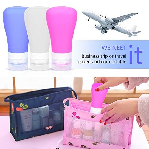 Silicone Travel Bottles, Leakproof Containers Set Portable Soft Travel Bag, Refillable Spray/Squeeze Accessories with TSA Approved for Shampoo, Toiletries, Conditioner, Lotion, Cosmetics-3 oz, 3 Pack - Thumbnail 6