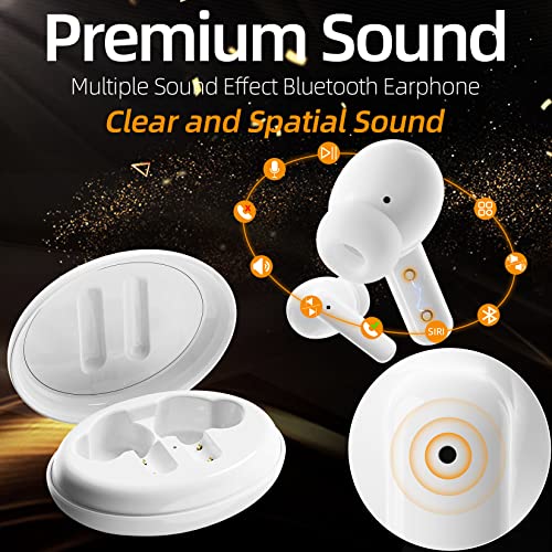 ZAOFEPU Wireless Earbuds TWS100, Bluetooth 5.2 Touch Control True Wireless Bluetooth Earphones with Hi-Fi Stereo Audio, in-Ear Deep Bass Built-in Headphones, One Click to Switch 5 EQ Modes (White)