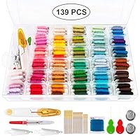 Embroidery Floss 139pcs Embroidery Thread String Kits 100 Skeins Premium Rainbow Floss Bobbins and Cross Stitch Kit with Organizer Storage Box