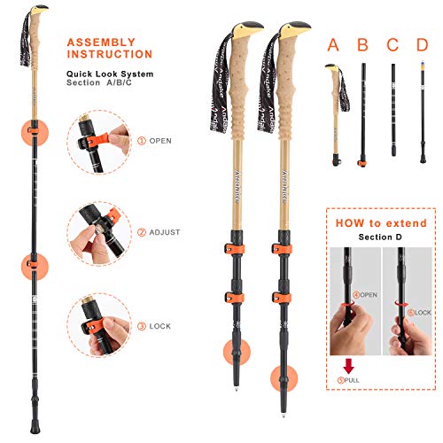 Andake Trekking Poles, Shock-Absorbent, Carbon Fiber Hiking, Walking & Running Sticks with High elasticity EVA Grips, Quick Locks, Lightweight and Collapsible with All Terrain Accessories & Car (2 PC)
