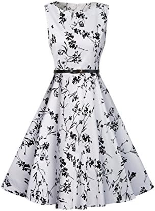 Elegant Dresses, Budding Joy Vintage Classy Floral Sleeveless Party Picnic Party Cocktail Dress with Belt (Medium, Floral(White))