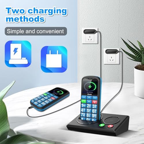 uleway 4G Senior Mobile Phone Unlocked with Bluetooth Charging Dock Handsfree Speakerphone High Volume Big Button for Elderly SIM Free Easy to Use Basic Phone SOS Emergency Button(Blue)