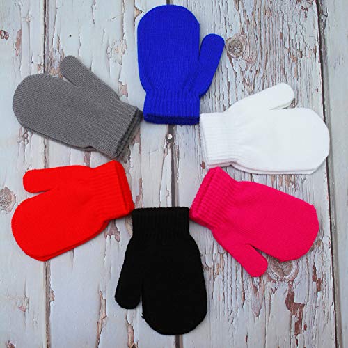 Coobey 6 Pairs Toddler Magic Stretch Mittens Winter Unisex Baby Knitted Gloves Mittens (Mixed Color F, 2-4 Years)