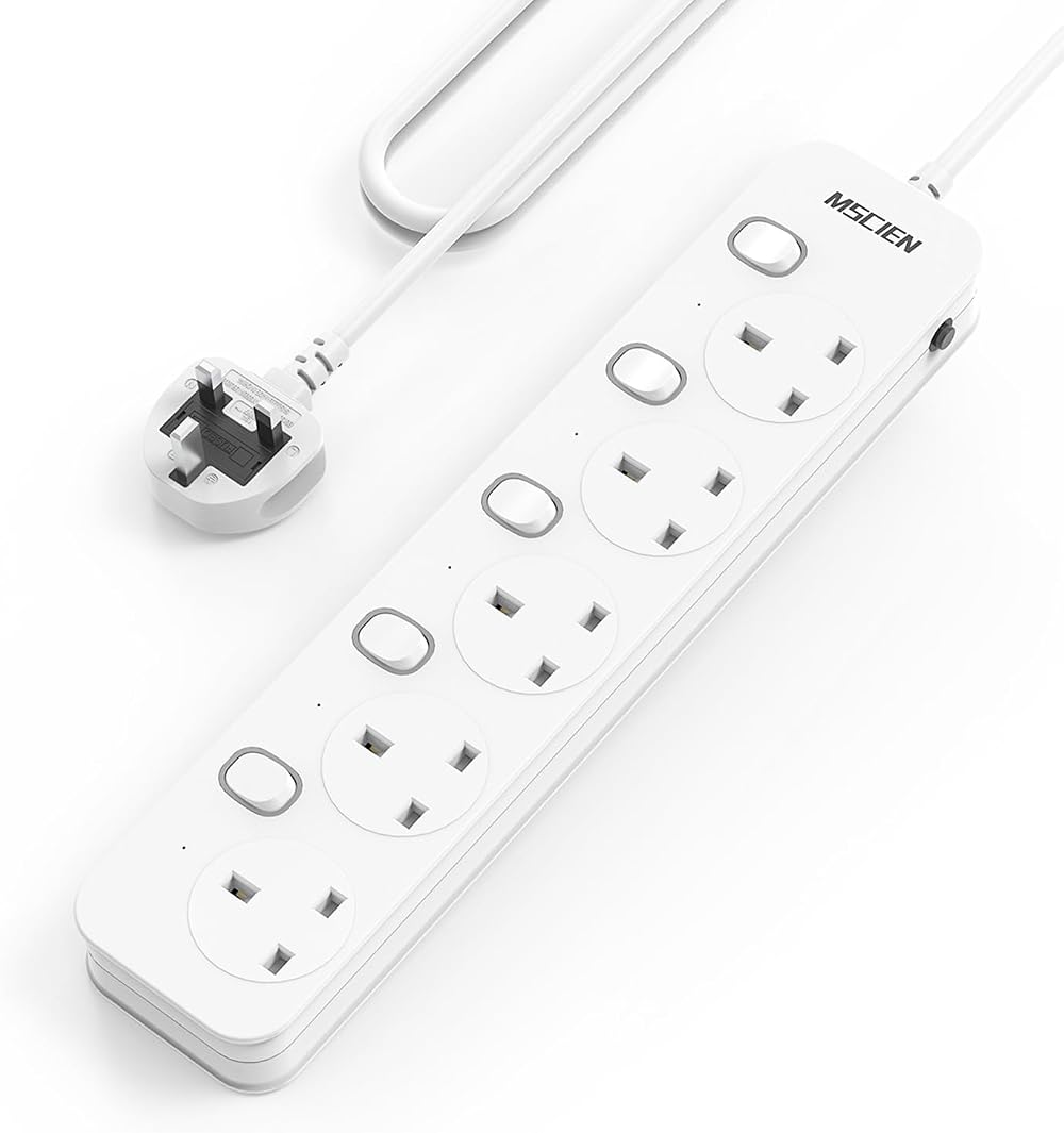 Mscien 4M Extension Lead 5 Way Sockets with Switches Surge Protection Wall