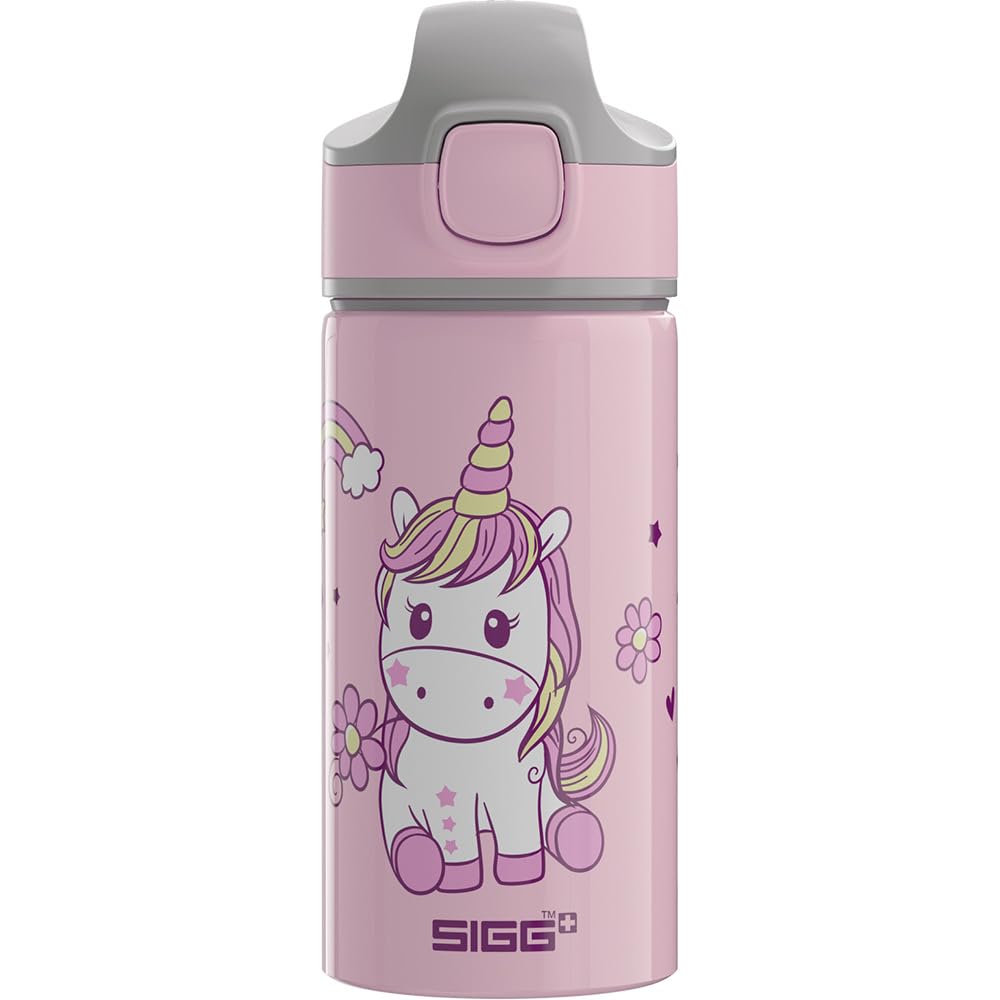 Sigg - Aluminium Kids Water Bottle - Miracle Happy Unicorn - With Straw - Leakproof - Lightweight - BPA Free - Climate Neutral Certified - School & Sports - pink - 0.4L