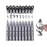 Fineliner Penne,Beoto 9ps Nero Pigmento Pennarelli Micro Penne Line Point Ink Mi
