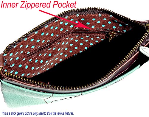 Chala Mini Crossbody Handbag, Multi Zipper, Pu Leather, Small Shoulder Purse Adjustable Strap - Dragonfly - Turquoise