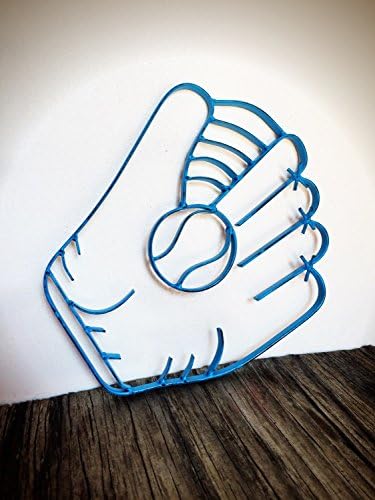 Bright Blue Rustic Metal Baseball Glove Wall Art Hanging - Boy's Sports Fan Themed Bedroom Nursery - Playroom Decor