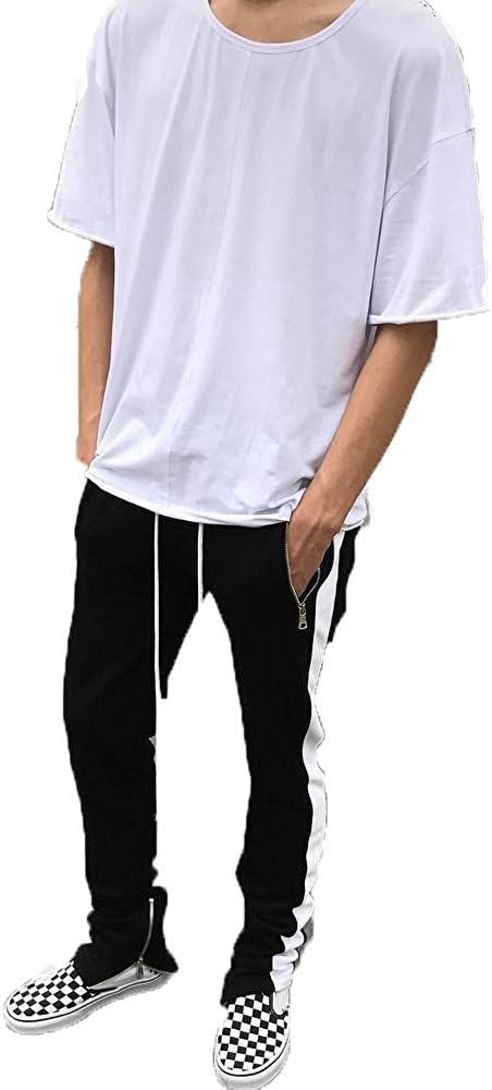 SENSERISE Mens Stretch Hip Hop Ankle Zipper Jogger Pants Side Stripe Track Pants
