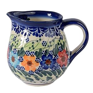 Traditional Polish Pottery, Handcrafted Ceramic Cream or Milk Jug 275ml, Boleslawiec Style Pattern, J.101.Garland