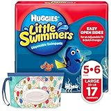 Huggies Little Swimmers Disposable Swim Diapers, Swimpants, Size 5-6 Large (Over 32 Pound), 17 Count, with Huggies Wipes Clutch 'N' Clean Bonus Pack (Packaging May Vary)