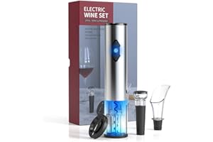 CIRCLE JOY Electric Wine Bottle Openers Set - Battery Powered Motorized Operated Cordless Automatic Corkscrew Opener Puller Kit with Attached Foil Cutter Stopper Wine Aerator Pourer, Stainless Steel