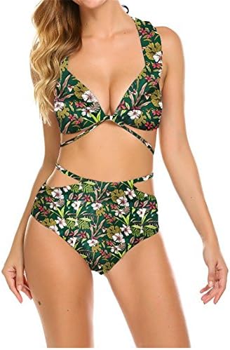 Teeker Sexy Swimsuit, Two Piece Bikini/Swimwear/Bathing Suit (M, Green Flower)