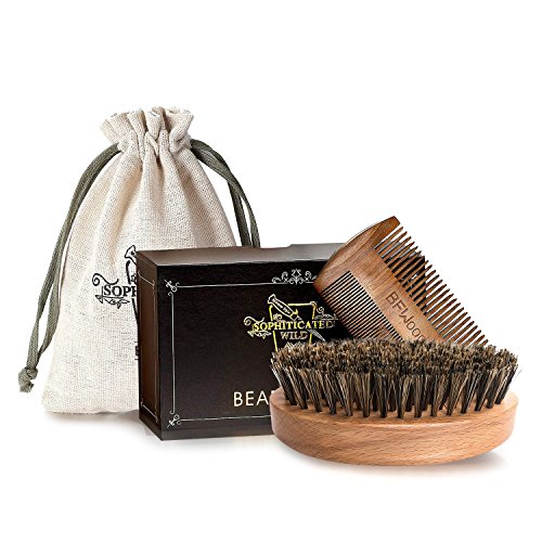 BFWood Beard Brush with Boar Bristle and Comb Set - Military Style Perfect Gift Set