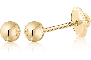 MASSETE Gold Ball Stud Earrings for Women and Girls Screwback | 10k, 14k, 18k | White Yellow or Rose Gold | 3mm 4mm 5mm | Nickel Free