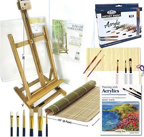 Bamboo Full Size Table Easel & Complete Artist Acrylic Painting Set 18 Vibrant Acrylic Colors