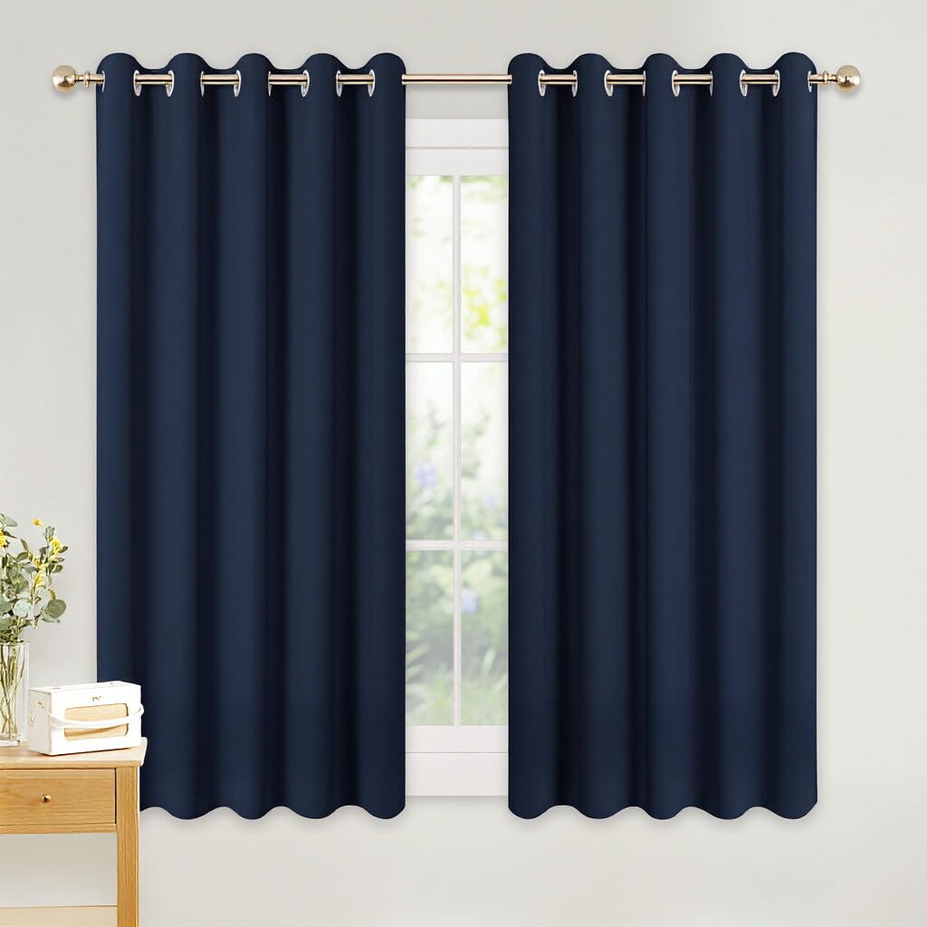 PONY DANCE Home Decorative Blackout Curtains - Eyelet Thermal Insulated Window Curtains & Drapes for Bedroom/for Living Room, 2 Pieces, W 66 Inch by D 54 Inch, Navy