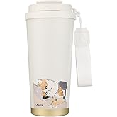 Funkrin Coffee Travel Mug with Straw & Flip Lid, 16oz Insulated Tumbler Cup with Ceramic Coating, Double Wall Vacuum Leak-Proof Mug for Office School Party Camping