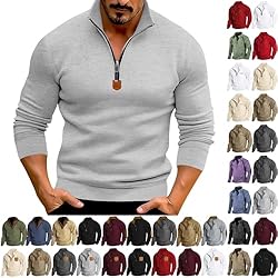 Mens Quarter Zip Pullover Vintage Fashion Long