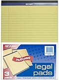 Top Flight Legal Pad, 8.5 x 11.75 Inches, 0.375 Inch Rule, Canary, 50 Sheets per Pad, 3 Pads per Pack (4513108)