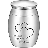 Small Cremation Keepsake Urns for Human Ashes Mini Cremation Urn Small Funeral Urns for Ashes Stainless Steel Cremation Funeral Urn-My Mom My Hero My Angel