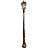 Gama Sonic Outdoor Solar Lamp Post Light, Brushed Bronze Aluminum and Rain Glass Panels, 10-Year Royal Bulb, Warm White LED w