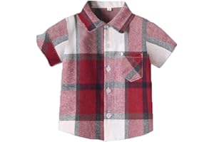 Koijhnb Toddler Baby Boys Short Sleeve Plaid Shirts Button Down Shirt Top Outwear Clothes Boys Casual Cotton Shirts 2-5