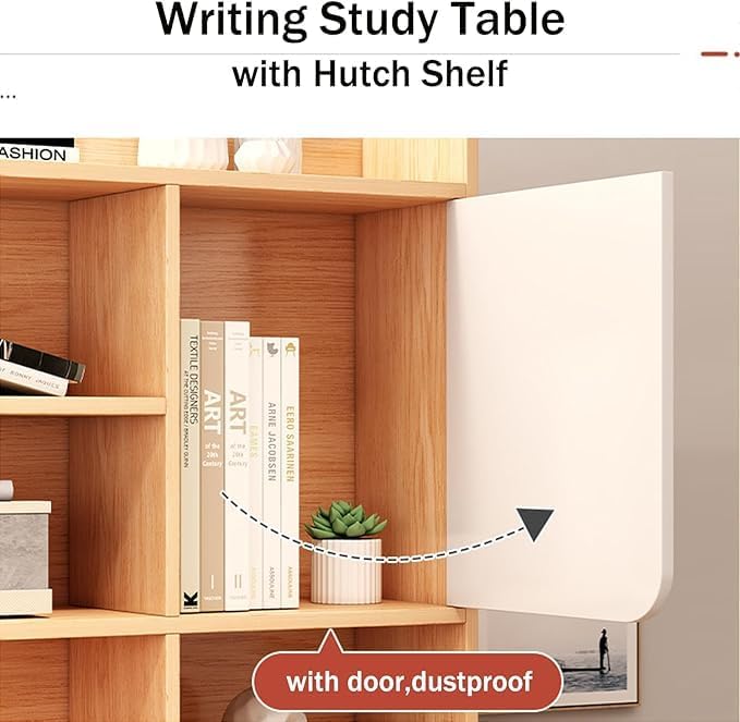 GGEROU Writing Study Table with Hutch Shelf and File Drawer,Large Computer Desk For Home Office,Standing Desk With Shelves Storag - Student Study Desk -Ideal for Gaming and Work (White/with Drawer)