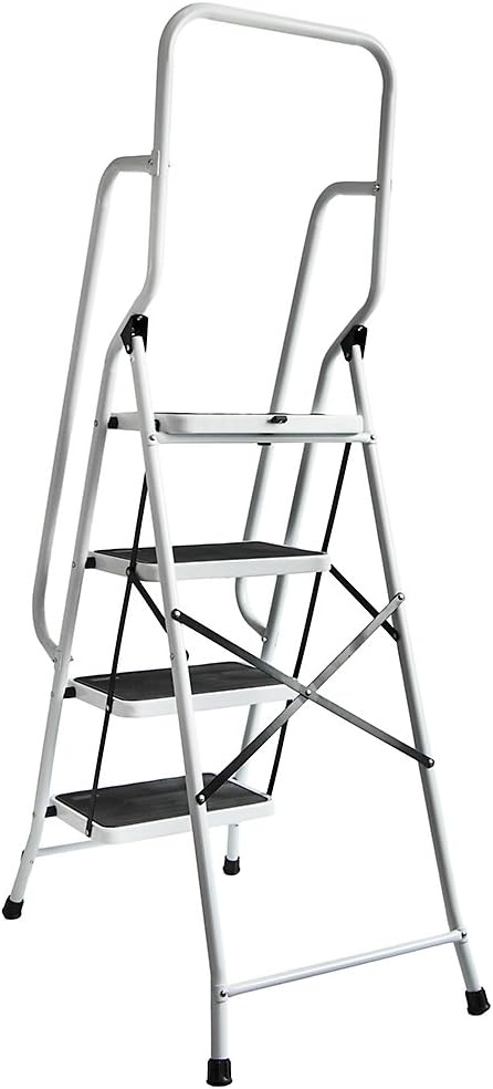 Home Vida 4 Step Ladder with Safety Handrail, Heavy Duty Steel, Portable Folding, Anti-Slip Mat, Home, Kitchen, DIY - Image 3