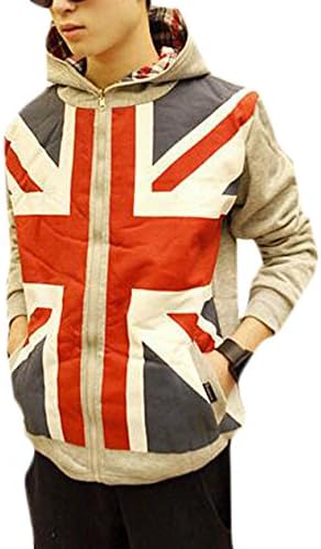 DANJIESHI Men's Korean Version of Union Jack Hooded Jacket light Grey US S